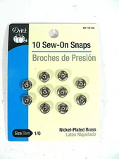 Dritz Snaps 10 Sew-On Snaps Nickel Plated Brass New