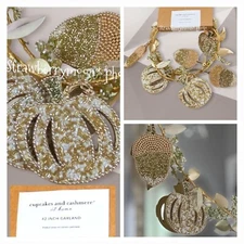 42" Jeweled Beaded FALL White Pumpkin Garland Thanksgiving Cupcakes Cashmere NEW