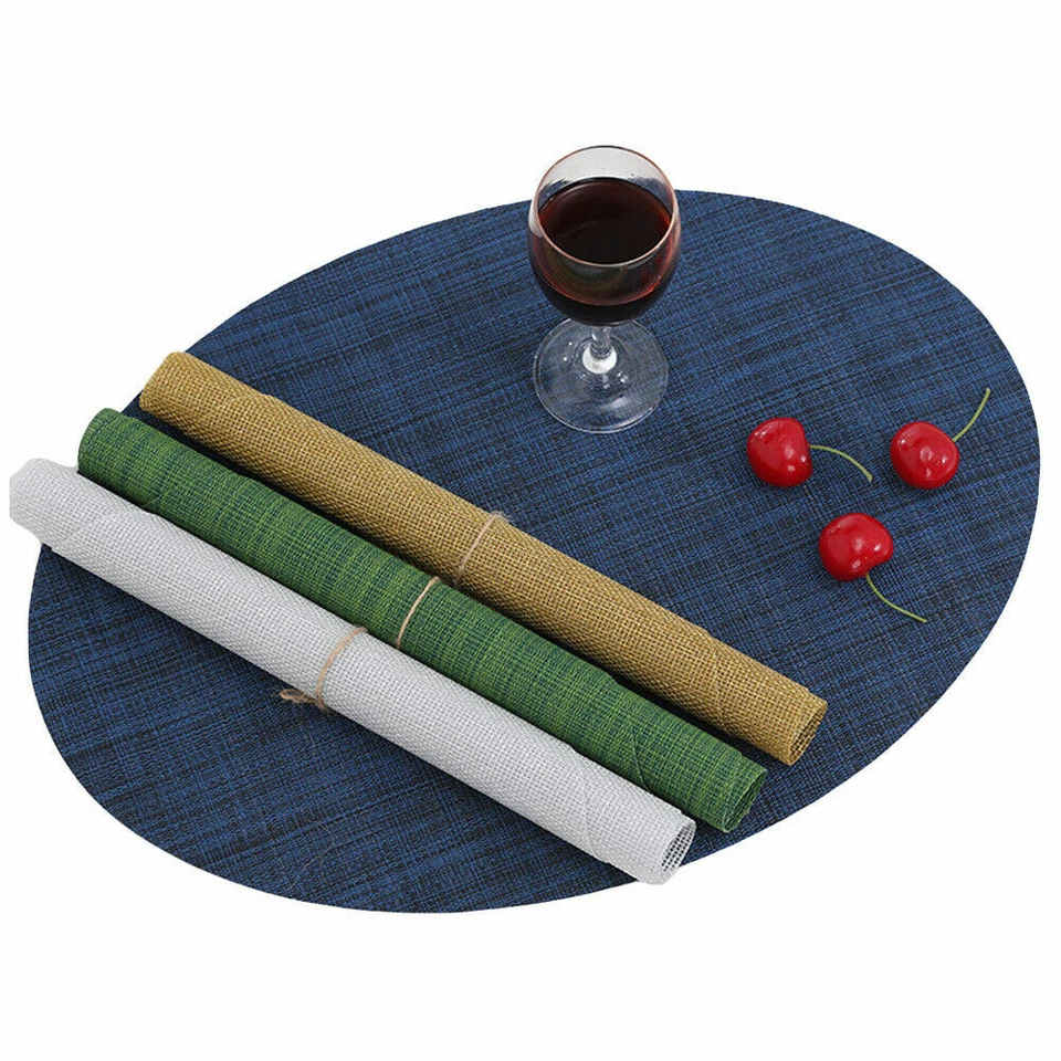 Oval Placemat Solid Color Non-Slip Heat Insulation Coaster Table Tableware Mats - Image 4 of 4
