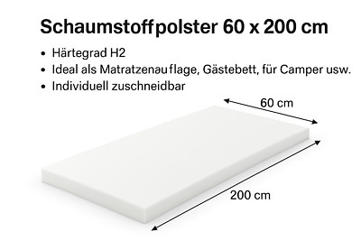 Schaumstoff 60x200 cm RG25 H2   Matratze Camper, WG, DIY, zuschneidbar, leicht