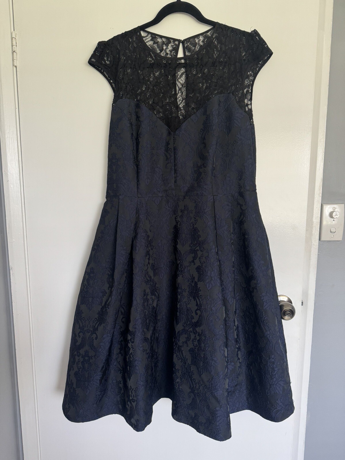 City Chic Blue Lace On Black Cocktail Dress With Pockets Size L eBay