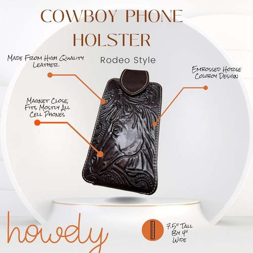 7" HORSE FLORAL POUCH BELT LOOP & CLIP HOLSTER WESTRN LEATHER UNIVERSAL #EH12850 - Picture 24 of 33