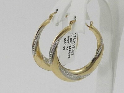 Macy's Two-Tone Polished Textured Hoop Earrings in 10k Gold