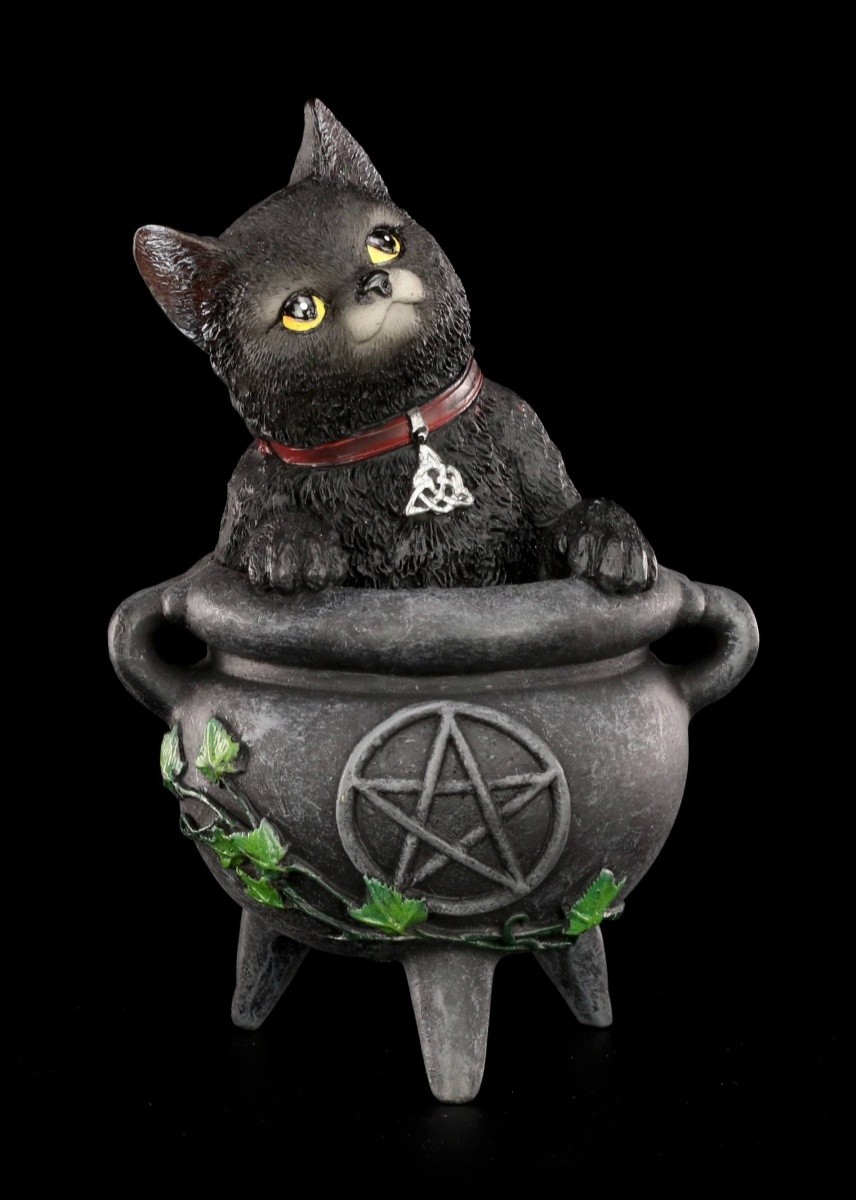 Witch Cat Figurine - Smudge - Nemesis Now Black Kitten Cauldron Witchcraft Decor