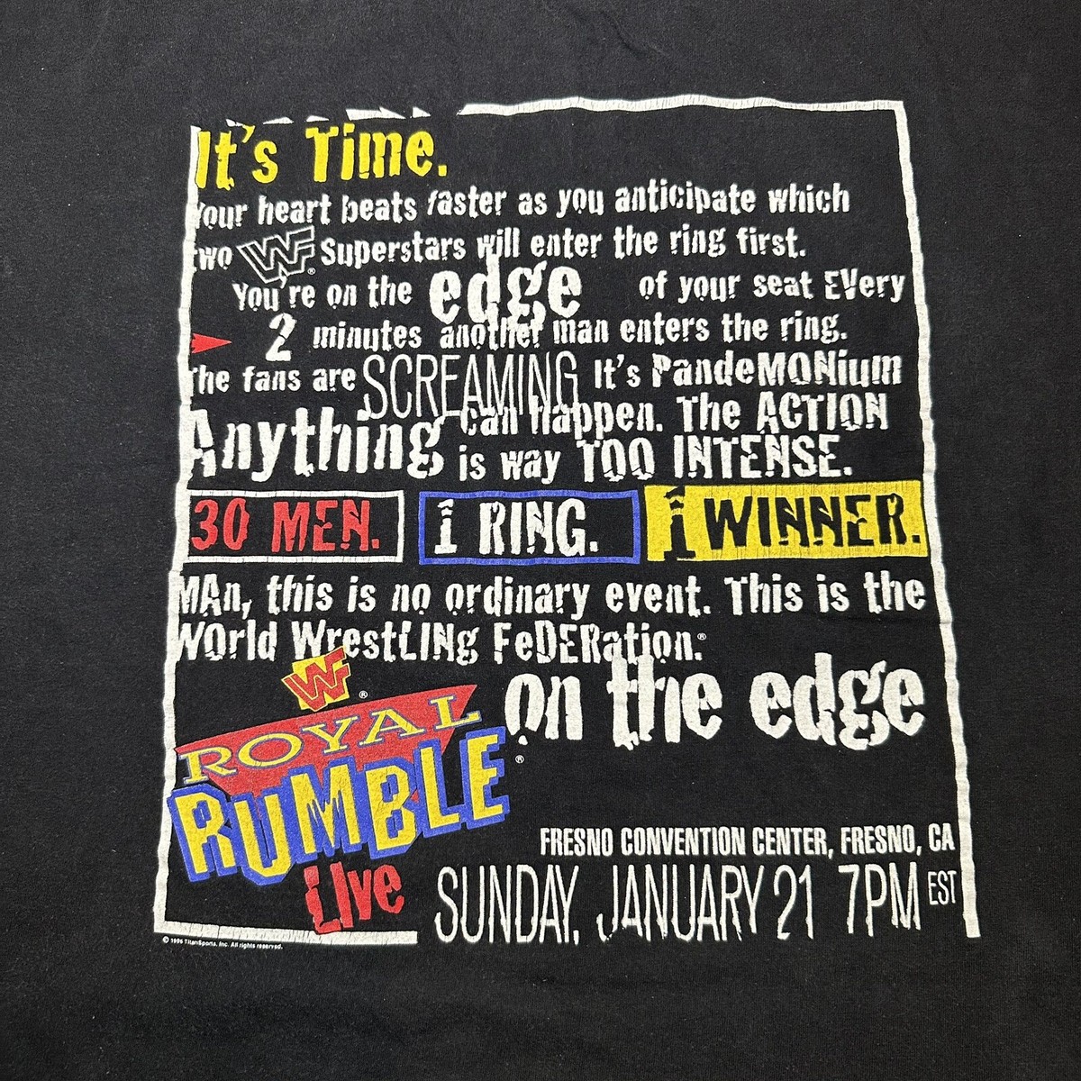 Vintage WWF Royal Rumble Shirt 1996 Bret Hart Undertaker WWE WCW 