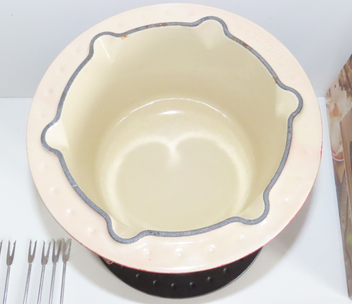 Vintage Le Creuset Enameled Cast Iron Compact Table Top Fondue Set