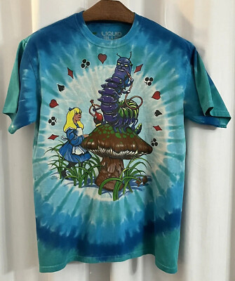 2003 Alice In Wonderland Liquid Blue Shirt Med Double Sided Tie