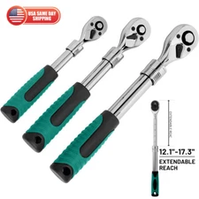 3x 1/4",3/8",1/2" Drive Telescopic Extendable Long Handle Ratchet Socket Wrench