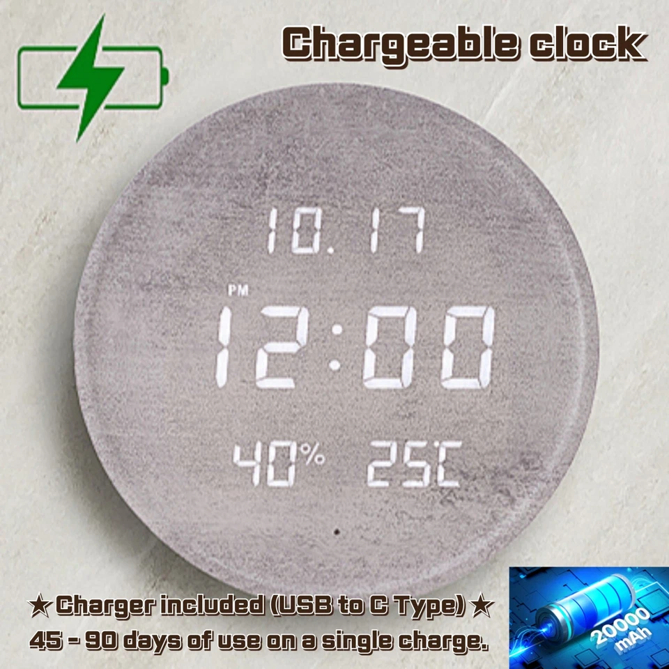 wireless LED digital Clock Date Temperature Humidity Calendar Day Clock - Image 2 of 4
