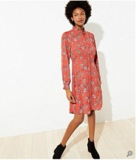 New Ann Taylor LOFT Red Floral Ruffle Long Sleeve Flowy Fit Flare Shirt Dress 4