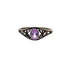 VTG Designer Sterling Silver  Amethyst Size 10 Cut Out Ring 189