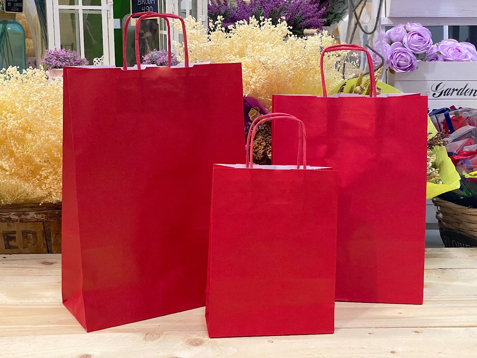 Bolsas de papel kraft rojas o Fucsia para regalos tiendas 50 unidades 5 medidas