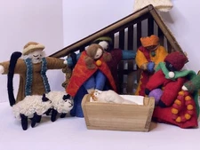 15pc Manger Handmade Children’s Felt Nativity Set Jesus Mary Joseph 3 Wise Men +
