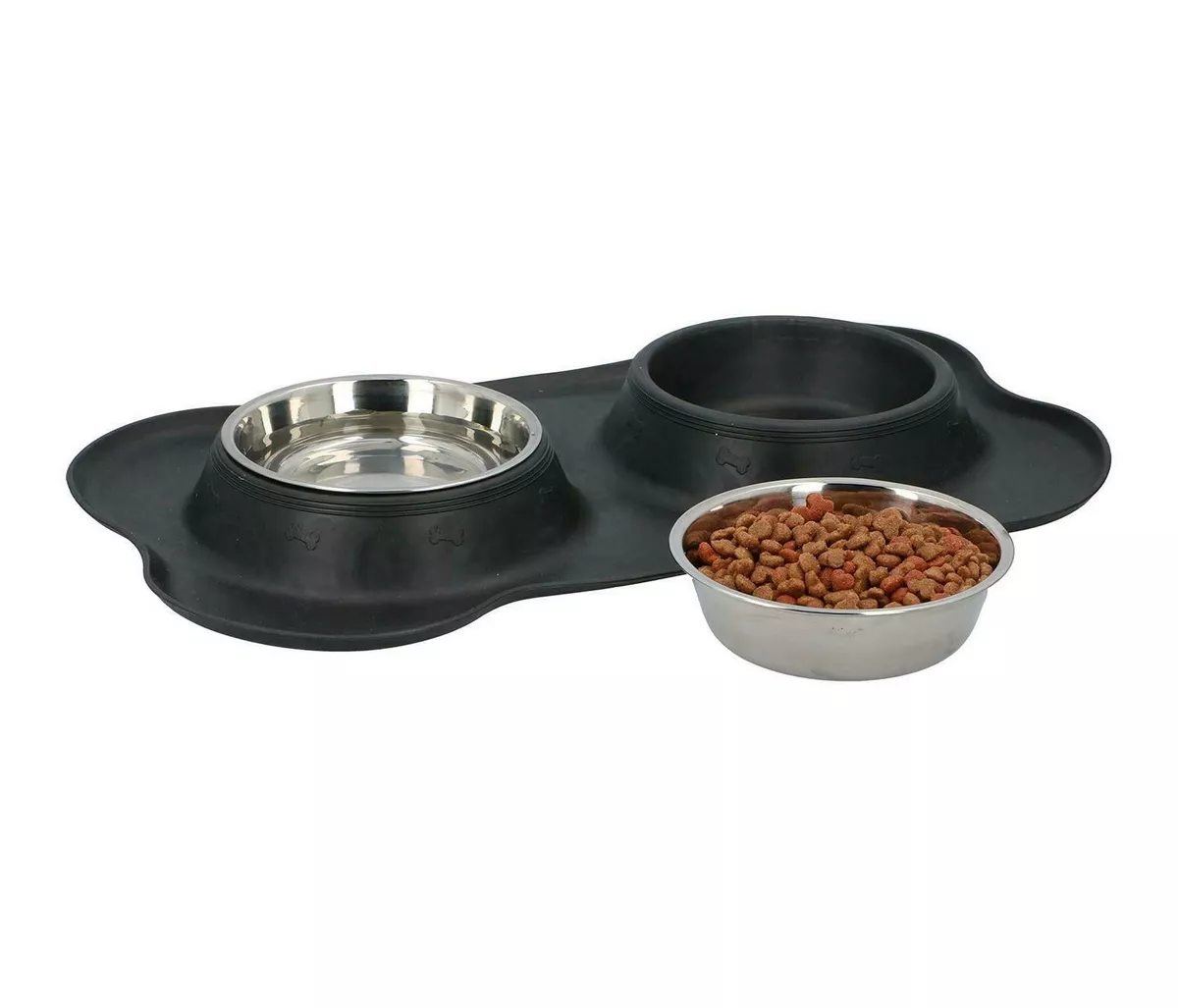 Double Stainless Steel Pet Dog Food Water Bowls Twin Dish Non Slip Silicone  Mat