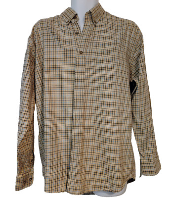 Cutter  & Buck Shirt Men Large  Long Sleeve Button Up Brown Plaid Preown Nice