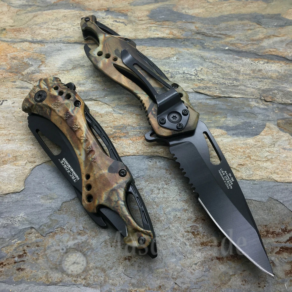 Navaja de bolsillo Tac Force medio dentada táctica exterior gris camuflaje asistida por resorte Foto 4 de 4