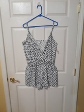 Old Navy Paisley Shortie Romper Surplice Spaghetti Strap Rayon White L NWT