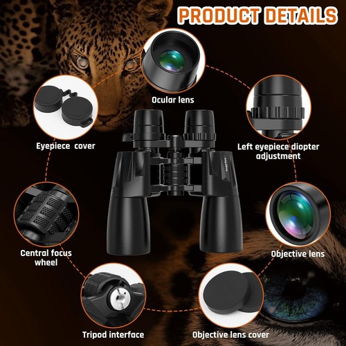 Binoculares con zoom 10-30x50 para adultos, binoculares militares de alta potencia para aves - Imagen 7 de 8