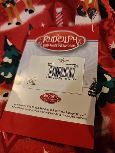 Rudolph The Red Nosed Reindeer V Neck Scrub Top Size Medium New With Tags - Picture 4 of 5
