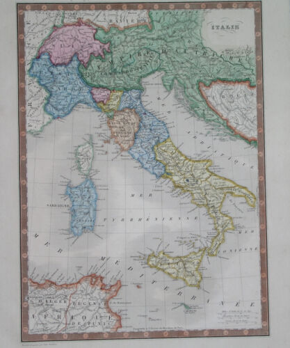 1847 ORIGINAL MAP ITALY SICILY CALABRIA LOMBARDY SLOVENIA VENETO CROATIA MALTA