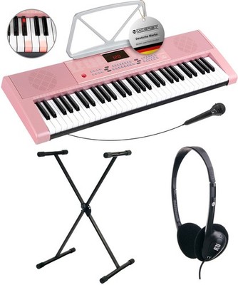 61 Leucht Tasten Keyboard E-Piano Lern Klavier Sounds Ständer Kopfhörer Set Pink