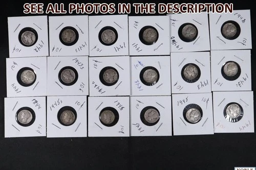 NobleSpirit (TM) Valuable 17x 1941 - 1945 Mercury Silver Dime Lot to BU