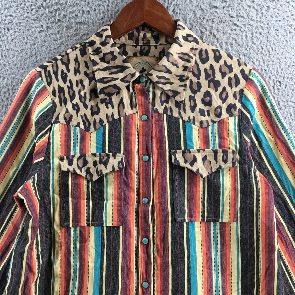 Moda Express Camisa Abotonada Mujer L Multicolor Estampado Leopardo Manga Larga Foto 2 de 4