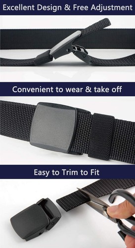 Mens Belt Web,Nylon Webbing Canvas Outdoor Casual Belt with Plastic Buckle Br... - Picture 6 of 7