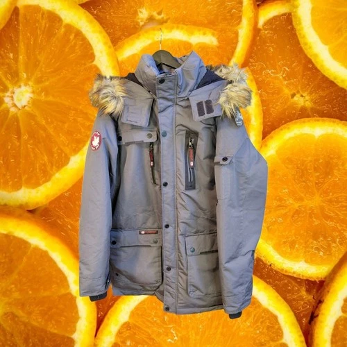 Canada Weathergear Mens Gray Heavy Winter Parka Jacket Faux Fur Hood XL image 2