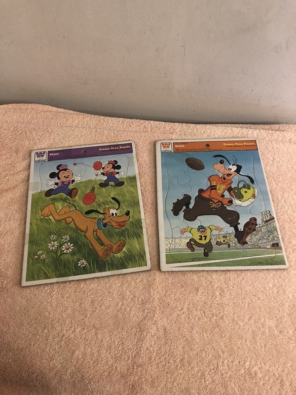 Vintage Lot of 2 Whitman Disney Frame Tray Puzzles Goofy & Pluto Complete 