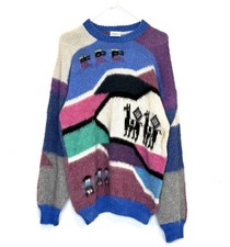Vintage Sweater Alpaca Wool Knit Cottagecore Geometric Tribal Folk Sweater L/XL