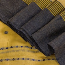Sanskriti Vintage Pale Yellow Pure Cotton Saree Handwoven Begumpuri 5.5Yd Fabric
