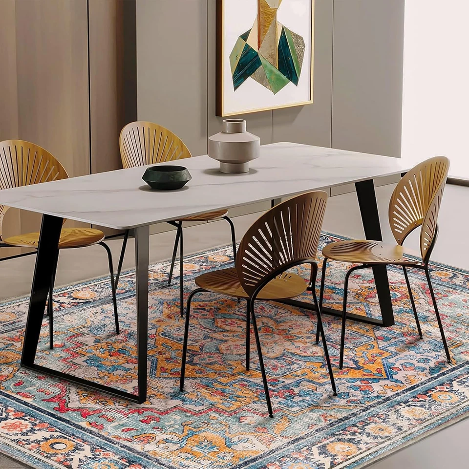 Alfombra Lavable Boho Chic 8'x10' - Diseño Floral Sin Desprendimiento para Alto Tráfico Foto 4 de 4