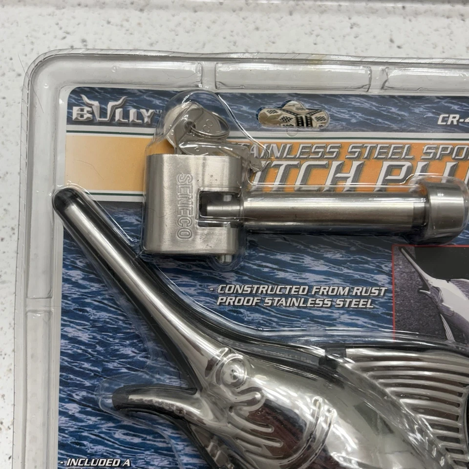 Marlin Swordfish Stainless Steel Hitch Cover Plug Bully CR-410 w/ Lock Pin Ocean - Image 3 of 4