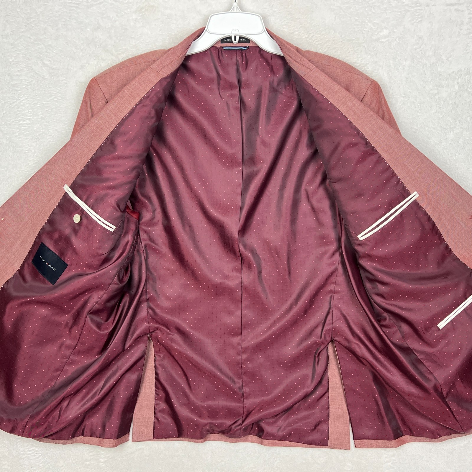 Tommy Hilfiger Pink Blazer Mens 46R Suit Jacket Cotton Salmon Sport Coat Red thumbnail 4
