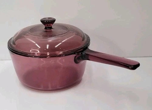 Vintage Corning Ware Pyrex Visions Cranberry/Purple 1.5L Glass Saucepan W/ Lid