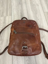 ASHWOOD Backpack LEATHER Cognac Brown Exterior Pockets Top Handle Travel Mini