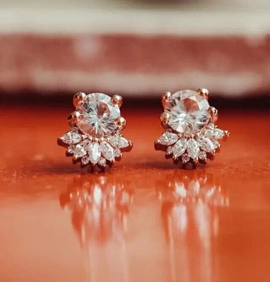 2Ct Round & Marquise Moissanite Women's Stud Earrings 14K White Gold Plated