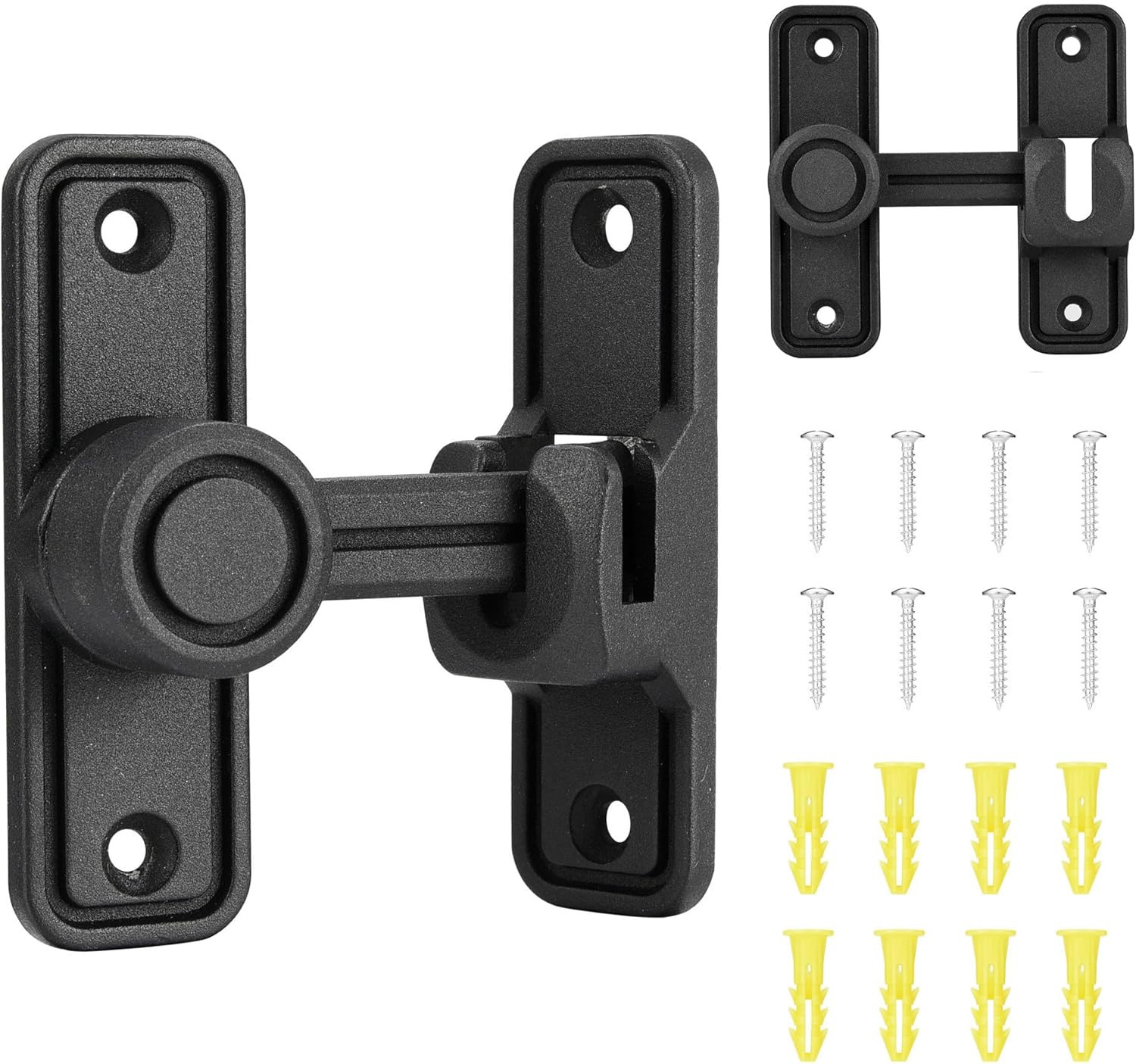 Sliding Barn Door Lock Latch Hardware, 90/180 Degree Dual Barn Gate Latches Slid