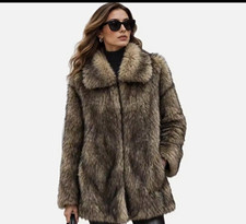 Women's Faux Fur Coat Winter Warm Plush Jacket Long Loose Lapel Coat S-XXL