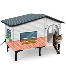 Weatherproof Heated Cat House for Outdoor Cats, Insulated Heating Cat House w...