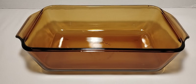 Vintage 441 Anchor Hocking Amber Glass Baking Dish Loaf Pan 9x5 Made In USA