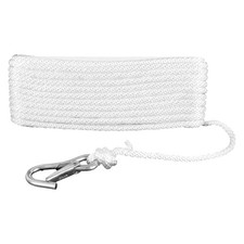 3/8" D x 50' L White Polypropylene Solid Braid Anchor Line w Spring Hook