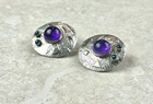 Sterling Silver/yellow Gold Amethyst Earrings, Artisan Jewelry Weight 17g Signed