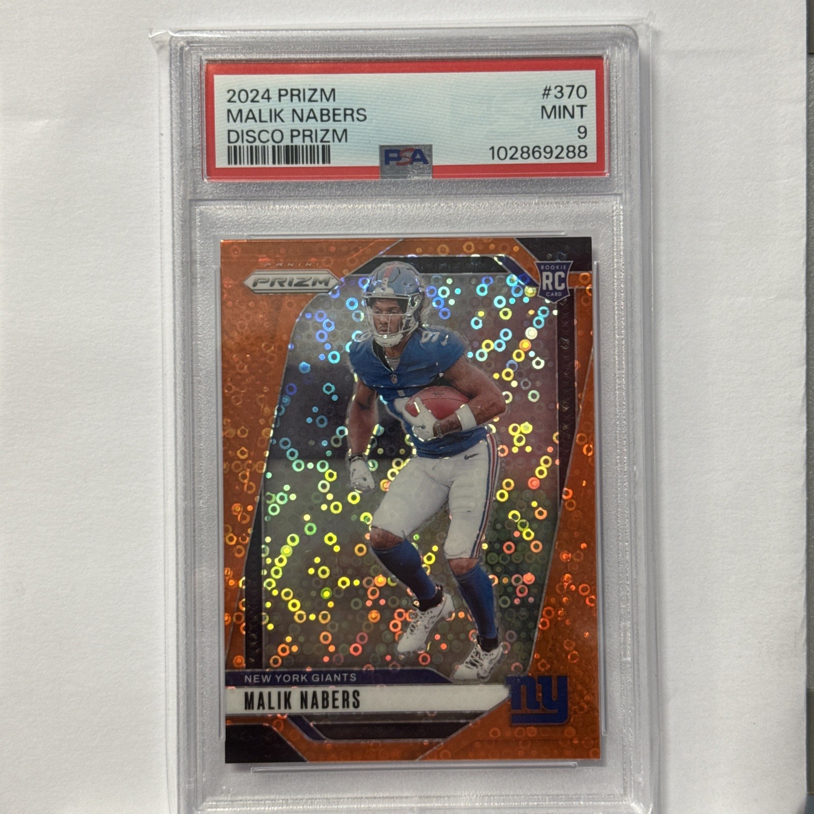 2024 Panini Prizm Rookie - Malik Nabers Orange Disco Prizm PSA 9 #370 RC Giants