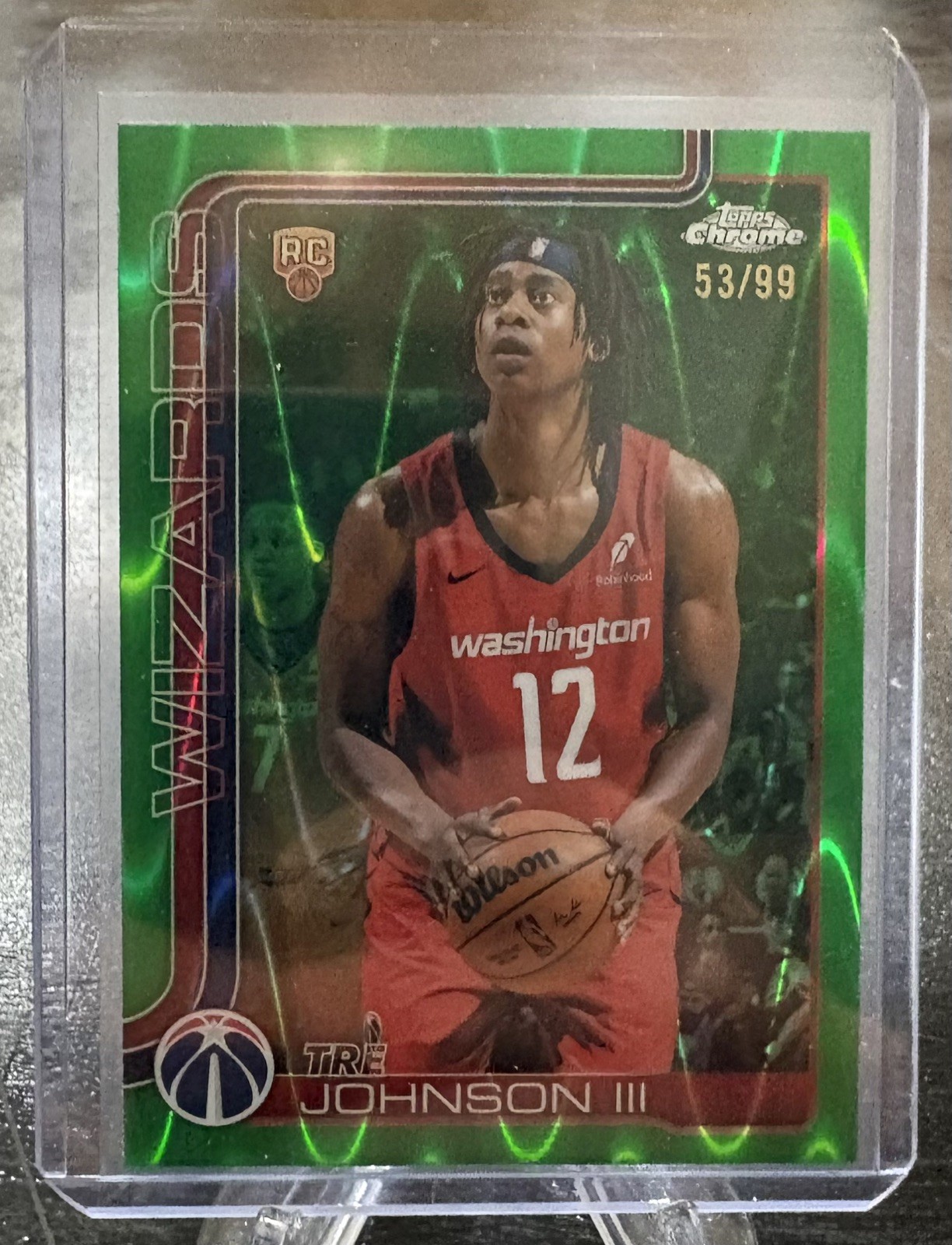 2025-26 Topps Chrome Basketball Tre Johnson III Green Refractor /99 #256 Wizards
