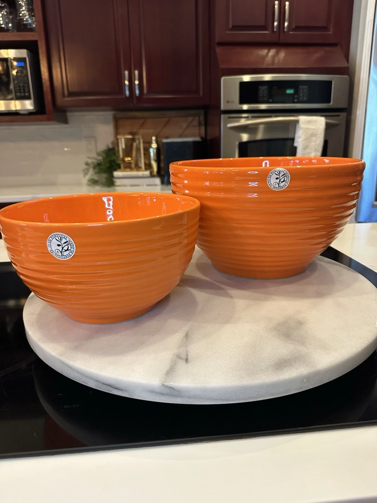 Set of 2 Portugal Primagera Ringware Mixing Bowl,Beehive Ribbed Orange.
