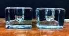 BLENKO Art Glass Clear Ice Cube Candle Stick Holder ~ Set Of 2~ 3" W X 1.75" T