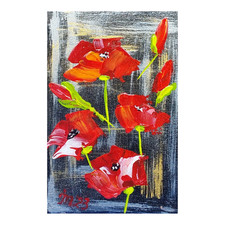 Poppies Original Painting Wildflofers Semi-Abstract Art Small Gift Wall Art 6x4