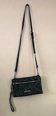 Kenneth Cole Reaction Black/Gray Leopard Print Crossbody Wristlet Bag Zip